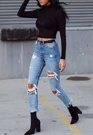 Black Ankle Boots With Jeans 20 Cute Outfits With Black Ankle Boots To Copy Society19 Uk Cute Ripped Jeans Outfit Crop Top Outfits Black Ripped Jeans Outfit