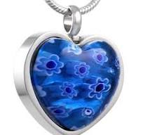 [Hot Item] Blue Murano Glass Heart Cremation Pendant Elegant Stainless  Steel Jewelry