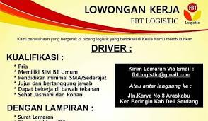 Harmoko meninggal dunia pukul 20.22 wib di rspad gatot soebroto. Lowongan Kerja Medan Oktober 2020 Sma Supir Fbt Logistic