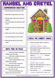 hansel and gretel esl reading comprehension questions worksheet