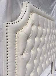 Modern bedford tufted upholstered king size headboard in white fabric. Queen White Tufted Upholstered Headboard With Nickel Nailheads Tufted Headboard Upholstered Queen Size Headboard Off White Linen Headboard Upholstered Headboard Tufted Upholstered Headboard Diy Headboard Upholstered
