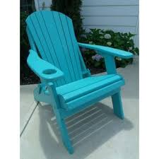 Folding Adirondack Chair W Cup Holder Poly Lumber Aruba Blue Outdoor Patio Furniture Plastic Plastic Adirondack Chairs Adirondack Chairs Adirondack Furniture