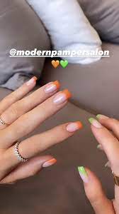 Moscow nail salon nail sunny shared a video of its construction on instagram. Kylie Jenner Got A Mismatched French Manicure With Neon Orange And Green Tips Allure