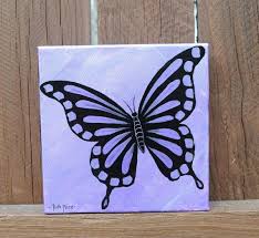 Beautiful Black And Purple Butterfly Beautiful Purple And Black Butterfly Handpainted On 6x6 Canvas Etsy Purple Painting Butterfly Painting Small Canvas Art