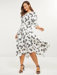 Floral Satin Fit Flare Midi Dress Black And White Plus Size Dresses Fashion Plus Size Dresses