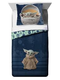 Disney Star Wars The Mandalorian The Child Baby Yoda Twin Full 100 Microfiber Comforter And Sham Set Navy Blue Walmart Com Star Wars Kids Room Star Wars Baby Room Star Wars Baby