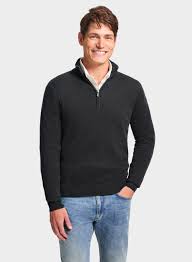 Mens Cashmere 1/4 Zip Jumper in Charcoal - Oxford Shirt Co.