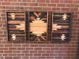 3 Piece Navajo Aztec Tri Wall Hanging Art Decor By Knotandsteelco Wood Art Reclaimed Wood Art Mural Wall Art