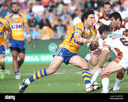 Joel Reddy strides into the opposition during the NRL Rugby League match  between City and Country Origin at the BCU International Stadium in Coffs  Harbour