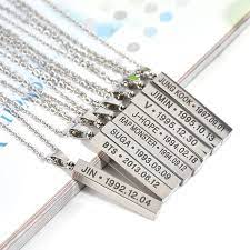 New Arrived Bangtan Boys Bts Jungkook V Jhope Jin Jimin Suga Rap Monster Silver Plate Steel Pendant Neckla Bts Members Names Bts Birthdays Bar Pendant Necklace