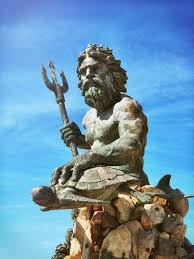 Paul dipasquale the neptune statue sculptor and the lead welder, jill holland guide the last bronze piece into place, august 2004. King Neptune Neptune Statue Greek Statues Statue