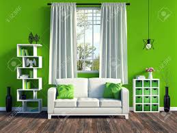 Das wohnzimmer ist in der regel der größte bereich des hauses und der raum, in dem wir gäste und gäste empfangen. Modernes Grunes Wohnzimmer Interieur Mit Weissem Sofa Und Mobel Und Alten Holzboden 3d Rendering Lizenzfreie Fotos Bilder Und Stock Fotografie Image 78417149
