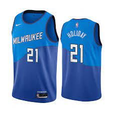 I wish i would meet jrue holiday: Jrue Holiday Blue Jersey 2020 21 Bucks 21 City Edition New Uniform Jersey