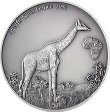 Silbermunze Giraffe In Antique Finish Gabun 1 000 Francs 2016 Silbermunzen Giraffe Kronenkranich