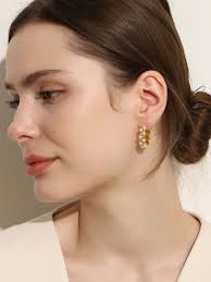 E.B.belle Design elegante orecchini a cerchio con intaglio di cristallo di  perle per accessori di lusso da sposa da donna