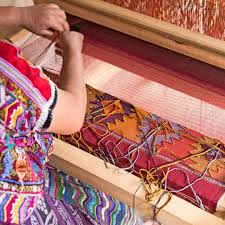 The technique Sandra, Lidia and Alida use for their Mayan Star motif is  called extra-weft weaving. This very time-consuming process is essentially  embroidery