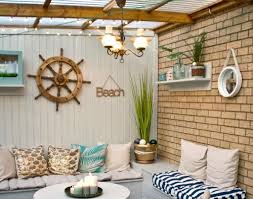 Seafoam, light blue, navy and turquoise are just a few shades you can use. Nautical Beach Patio Makeover Before And After Pictures Beach Patio Beach Theme Decor Beach House Decor