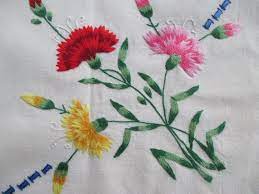 Hand Embroidered Small Tablecloth Topper Ombre Carnations Etsy Rose Embroidery Pattern Hand Embroidered Hand Embroidery