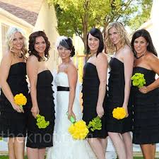 Black And White Theme Party Dress Ideas Black White Yellow The Color I Want With Hot Pink Flowers Too Both The Girls Fav Colors Black Bridesmaid Dresses Yellow Bridesmaids Yellow Wedding Theme