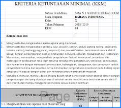 Kkm Bahasa Indonesia Kelas 10 Kurikulum 2013 Revisi 2018 Websiteedukasi Com