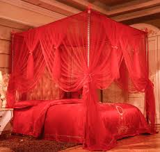 Atwater living krissy twin metal canopy bed frame in black. Red 4 Corner Bed Curtain Canopy Mosquito Net For Girls Adults Gift Twin Full Double Queen King Size Bedroom Decoration Lights In The Picture Are Not Included Wish