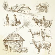 How to draw farmhouse with animals. Hand Drawn Set Rural Landscape Village Farm Animals Royalty Free Cliparts Vectors And Stock Illustration Image 18547964