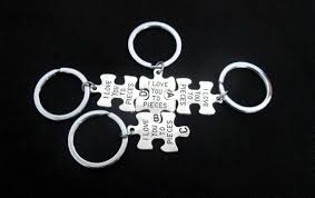 Featuring an attractive and contrasting reflective hand polished and matte metal finish, this item has an engraving area on the reverse side for your company logo or message. Personalized Keychains Friendship Puzzle Keychains Family Keychains Bff Key Chains Puzzle Best Friend 4 Piece Puzzle Key Chains