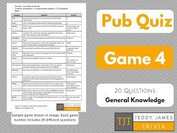 If you paid attention in history class, you might have a shot at a few of these answers. Trivia Questions For Pub Quiz Game 4 20 General Knowledge Etsy