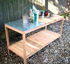 Potting Table With A Metal Surface Diy Outdoor Table Potting Bench Plans Diy Projects