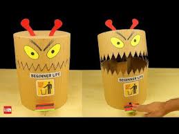 Diy Funny Toy Trash Can From Cardboard Diy Dustbin At Home How To Make Toys Funny Crafts For Kids Toys From Trash