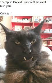 Therapist Orc Cat Is Not Real He Can T Hurt You Orc Cat Cat Meme On Me Me