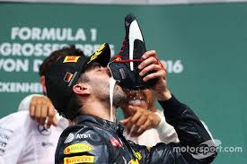 Podium Daniel Ricciardo Red Bull Racing Celebrates His Second Position Drinking Champagne From His Race Boot At Ger Red Bull Racing Daniel Ricciardo Red Bull