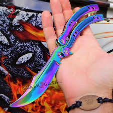 Csgo Rainbow Butterfly Knife Trainer Dull Spring Latch Practice Balisong Butterfly Knife Pretty Knives Rainbow Butterfly