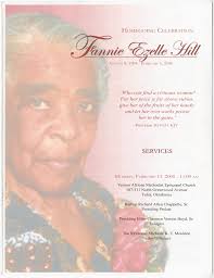 Funeral program of Fannie Ezelle Hill with eulogy notes by Eddie Faye Gates 