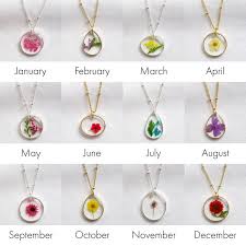 Pressed Birth Flower Pendant Necklace Gold Birthday In 2020 Flower Pendant Necklace Gold Pendant Necklace Flower Pendant