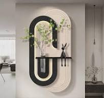 Geometric LED Sandstone Wall Art, Black & White Modern 3D Canvas, Vase with  Green Plant, Minimalist Lighted Wall Decor Living Room 50X100cm
