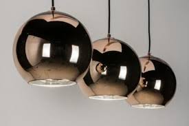 schitterende hanglamp met 3 roodkoperen bollen de binnenkant van elke bol is spiegelend voor een hoge lichtreflectie lampen esszimmer esstischleuchte lampen