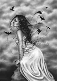 Art Birds Flying In The Sky Drawing Attachments Of The Heart Woman Flying Birds Raven Crow Art Etsy In 2020 Art Drawings Sketches Simple Bird Art Print Fantasy Girl
