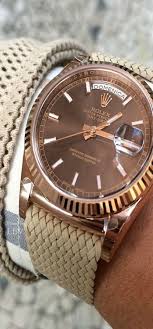 Rose Gold Rolex Beige Perlon Strap Montre Montre Pour Homme Montre Rolex
