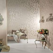 Palazzo Leaves Champagne And Silver Champagne Living Room Decor Home Living Room Wallpaper Living Room