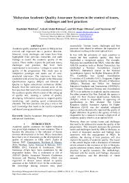 The malaysian education system described and compared with the dutch system. Pdf Malaysian Academic Quality Assurance System In The Context Of Issues Challenges And Best Practices Rashidah Mokhtar Academia Edu