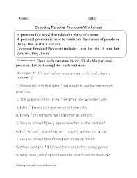 This worksheet gives a brief definition and a list of pronouns for kids. Regular Pronouns Worksheets Choosing Personal Pronouns Worksheet