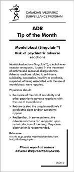 Canadian Paediatric Surveillance Program Montelukast Singulair Risk Of Psychiatric Adverse Reactions 05 2010 Http Singulair Allergy Medication Pediatrics