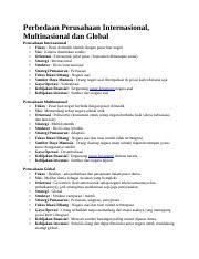 Perusahaan multinasional (multinational company/mnc) merupakan suatu perusahaan besar yang biasanya berada di negara maju dan memiliki anak perusahaan di berbagai negara lain, biasanya di negara berkembang. Perbedaan Perusahaan Internasional Perbedaan Perusahaan Internasional Multinasional Dan Global Perusahaan Internasional Fokus Pasar Domestik Course Hero
