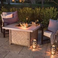Our fire pit tables are constructed from extremely safe materials, and should not present any hazards on a wood or composite deck, concrete patio, grass you can safely put four of these luxurious chairs around your fire pit table and still have plenty of space left to freely walk about or stand by the fire. Member S Mark Maran 42 Gas Fire Table Sam S Club