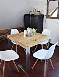 Hand Crafted 4 Seater Farmhouse Style Modern Oak Wood Silver Steel Dining Table Handmade Industrial Kitchen Table Solid Wood Kitchen Table Oak Steel Dining Table Dining Table