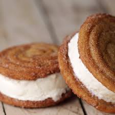 The churro ice cream sandwich at sleep hollow is absolutely amazing. These Churro Ice Cream Sandwiches Will Make Your Date Night So Much Sweeter Video Video Desserts Food Dessert Recipes