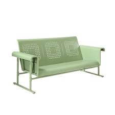 Crosley Veranda 3 Person Green Metal Outdoor Glider Co1028 Gr The Home Depot Vintage Outdoor Furniture Outdoor Glider Patio Glider