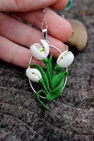 Mother S Gift Pretty Silver 925 Pendant Lovely Snowdrop Flowers Jewelry In 2021 Polymer Clay Jewelry Polymer Clay Flowers Clay Jewelry