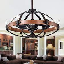This white ceiling fan with light and remote comes in two sizes: Gredis Black Wood Finish Metal 6 Light 30 Inch Ceiling Fan Chandelier Overstock 27483359